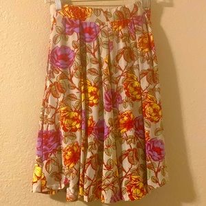 LuLaRoe XS Madison skirt - cream with neon pink/purple and yellow roses 🌹